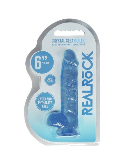DILDO REALISTA COM TESTÍCULOS CRYSTAL CLEAR 6 /15 CM AZUL REALROCK
