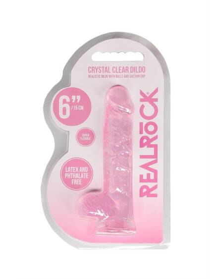 DILDO REALISTA COM TESTÍCULOS CRYSTAL CLEAR 6 /15 CM ROSA REALROCK