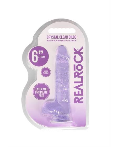 DILDO REALISTA COM TESTÍCULOS CRYSTAL CLEAR 6 /15 CM ROXO REALROCK