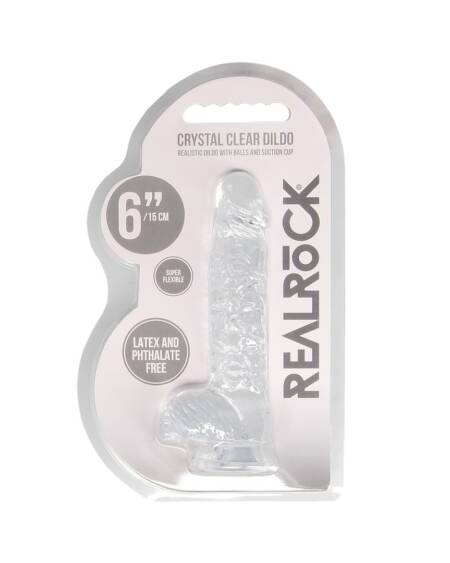 DILDO REALISTA COM TESTÍCULOS CRYSTAL CLEAR 6 /15 CM TRANSPARENTE REALROCK