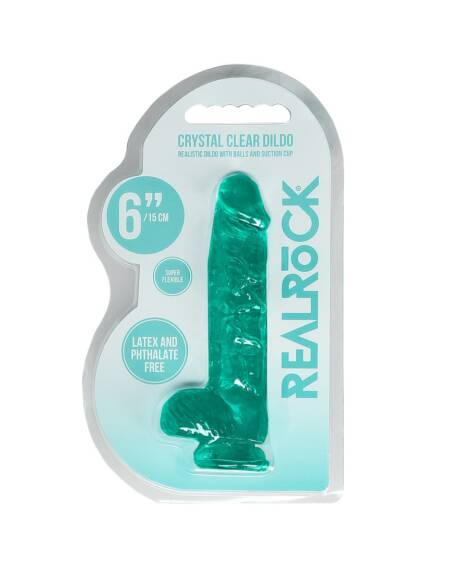 DILDO REALISTA COM TESTÍCULOS CRYSTAL CLEAR 6 /15 CM VERDE REALROCK