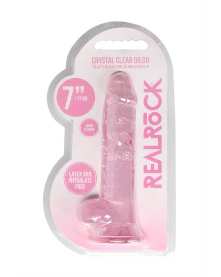 DILDO REALISTA COM TESTÍCULOS CRYSTAL CLEAR 7 /18 CM ROSA REALROCK
