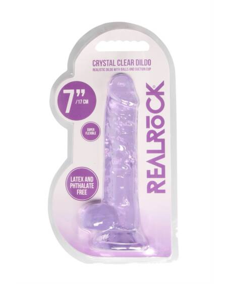 DILDO REALISTA COM TESTÍCULOS CRYSTAL CLEAR 7 /18 CM ROXO REALROCK