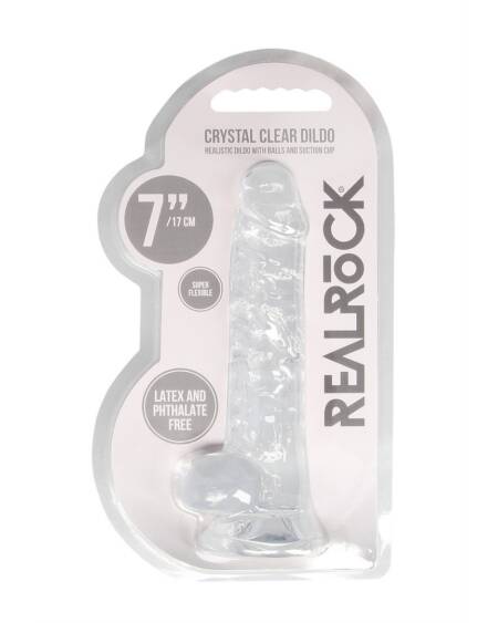 DILDO REALISTA COM TESTÍCULOS CRYSTAL CLEAR 7 /18 CM TRANSPARENTE REALROCK