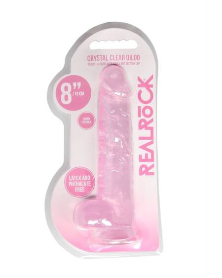 DILDO REALISTA COM TESTÍCULOS CRYSTAL CLEAR 8 /21 CM ROSA REALROCK