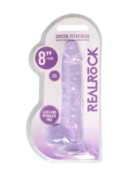 DILDO REALISTA COM TESTÍCULOS CRYSTAL CLEAR 8 /21CM ROXO REALROCK