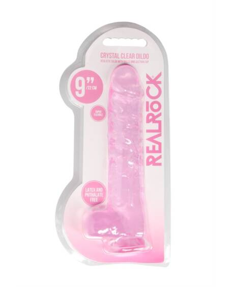 DILDO REALISTA COM TESTÍCULOS CRYSTAL CLEAR 9 /23 CM ROSA REALROCK