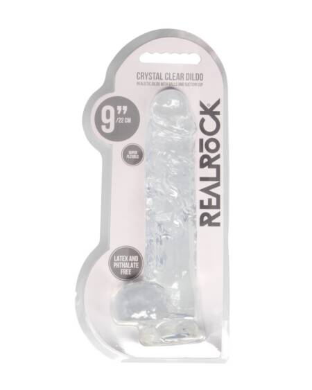 DILDO REALISTA COM TESTÍCULOS CRYSTAL CLEAR 9 /23CM TRANSPARENTE REALROCK