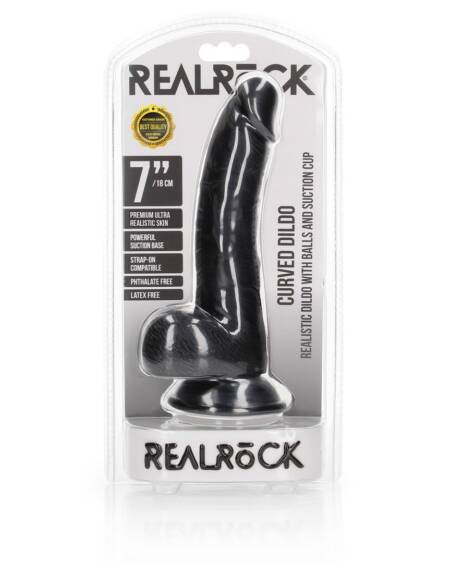 DILDO REALISTA COM TESTÍCULOS CURVED 7 /18CM PRETO REALROCK
