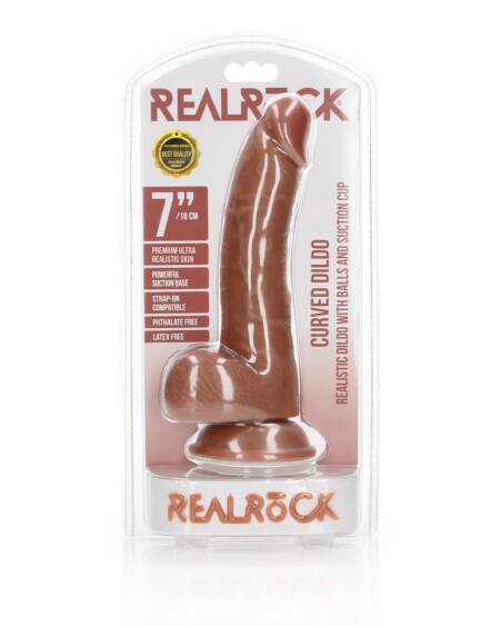 DILDO REALISTA COM TESTÍCULOS CURVED 7 /18CM REALROCK