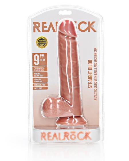 DILDO REALISTA COM TESTÍCULOS STRAIGHT 9 /23 CM FLESH REALROCK