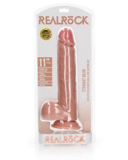 DILDO REALISTA COM TESTÍCULOS STRAIGHT 11 /28 CM FLESH REALROCK