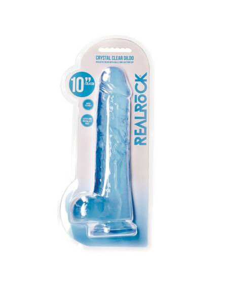 DILDO REALISTA COM TESTÍCULOS CRYSTAL CLEAR 10 /25,4 CM AZUL REALROCK