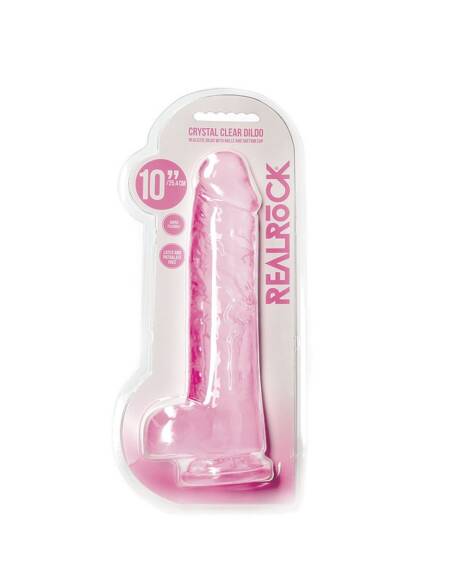 DILDO REALISTA COM TESTÍCULOS CRYSTAL CLEAR10 /25,4 CM ROSA REALROCK