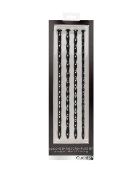 CONJUNTO DE SONDAS DE URETRA SILICONE SPIRAL SCREW PLUG SET ADVANCED PRETO OUCH!