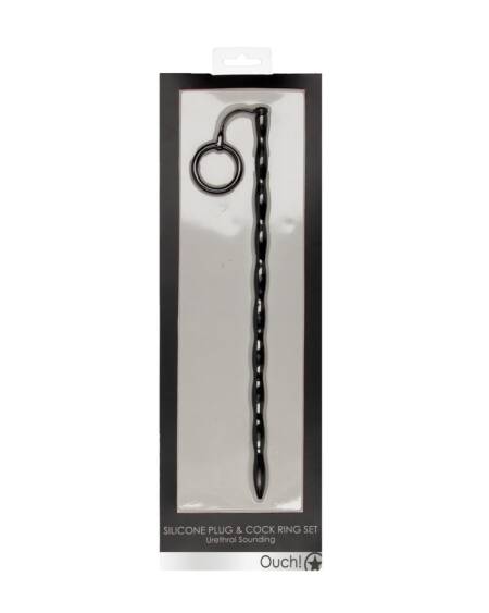 CONJUNTO DE SONDA DE URETRA COM ANEL PENIANO DE SILICONE PRETO OUCH!