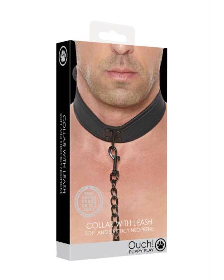 COLEIRA EM NEOPRENO PRETO COM TRELA OUCH!