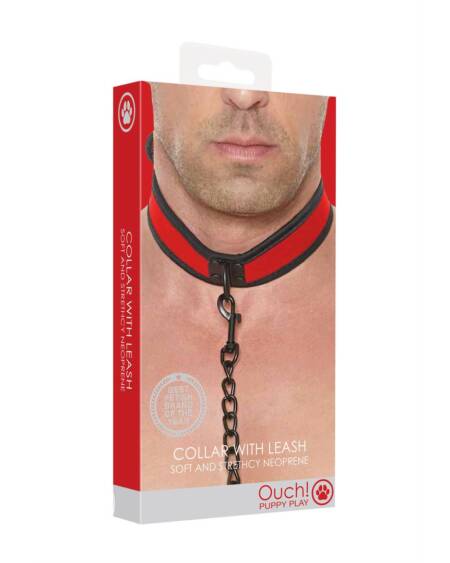 COLEIRA EM NEOPRENO VERMELHA COM TRELA OUCH!