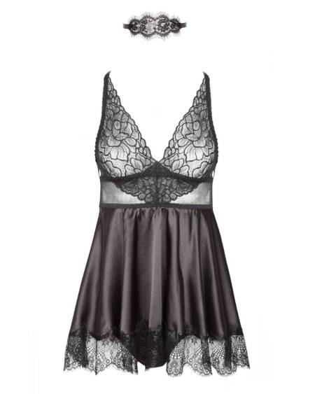 CAMISA DE NOITE E TANGA EVE PRETO BEAUTY NIGHT FASHION