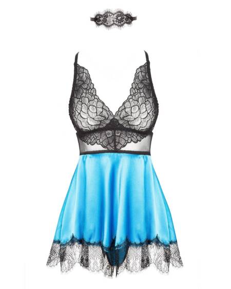 CAMISA DE NOITE E TANGA EVE TURQUESA  BEAUTY NIGHT FASHION