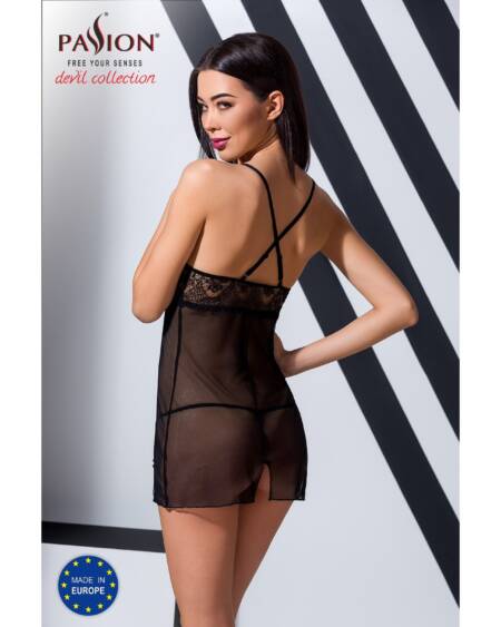 CAMISA DE NOITE E TANGA QUENTRIS PRETA DEVIL COLLECTION PASSION