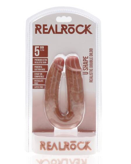 DILDO DUPLO U SHAPED DOUBLE DILDO 5 /12,7 CM TAN REALROCK