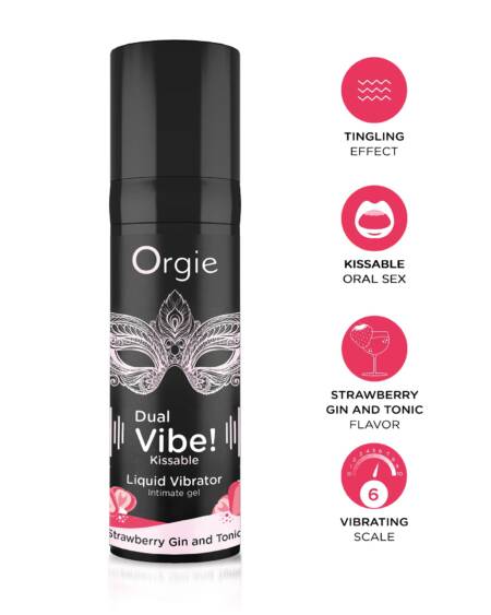 VIBRADOR LÍQUIDO COM SABOR A GIN TÓNICO DE MORANGO DUAL VIBE 15ML ORGIE