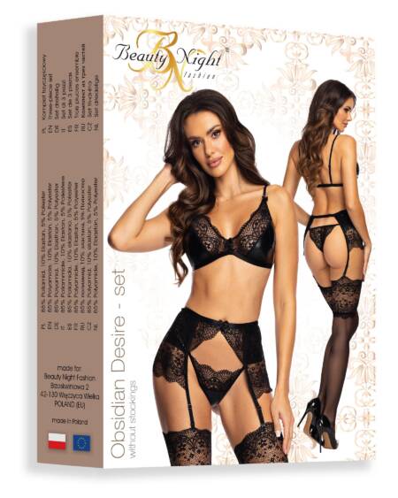 CONJUNTO DE 3 PEÇAS OBSIDIAN DESIRE SET BEAUTY NIGHT FASHION PRETO