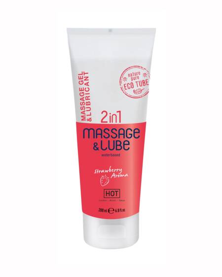 GEL DE MASSAGEM E LUBRIFICANTE 2EM1 COM SABOR A MORANGO HOT™ 200ML