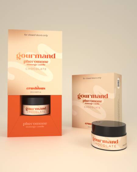 VELA DE MASSAGEM GOURMAND COM FEROMONAS E AROMA A CHOCOLATE 20ML CRUSHIOUS