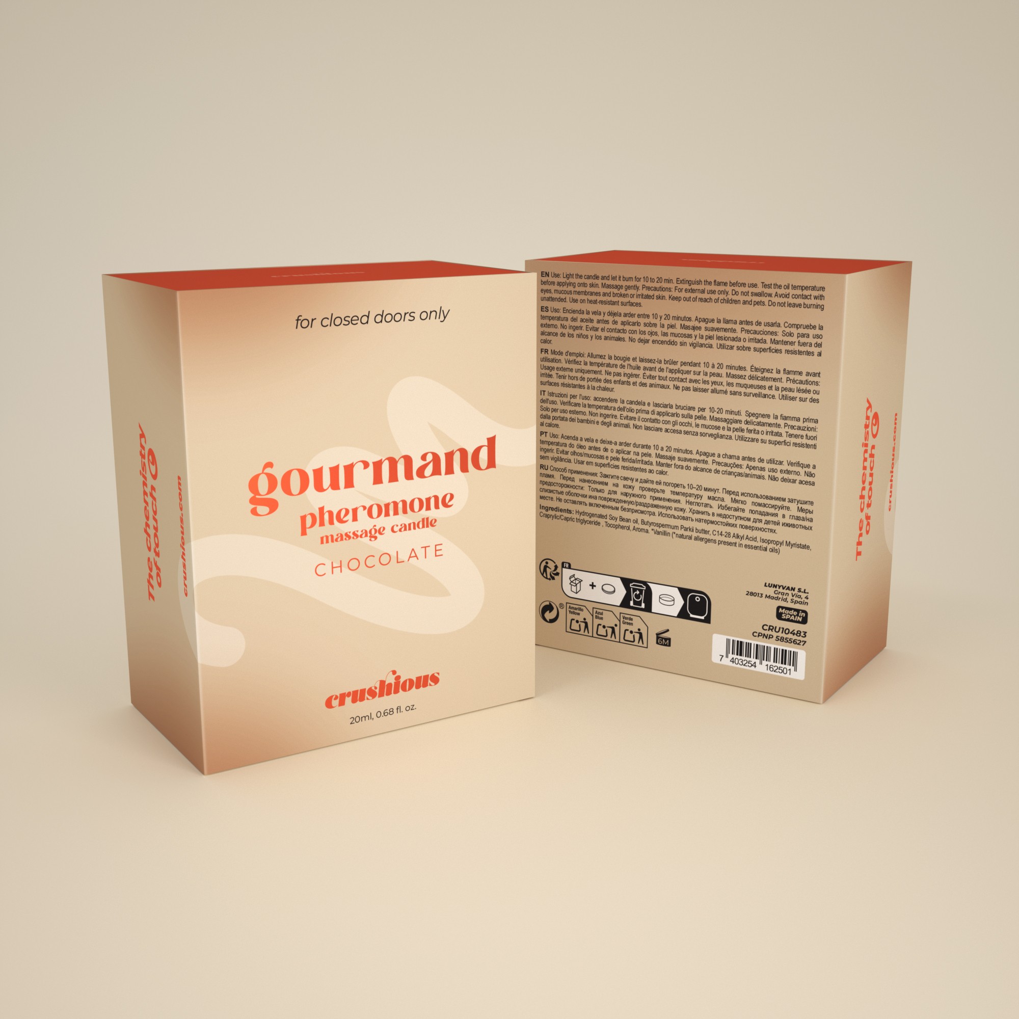 VELA DE MASSAGEM GOURMAND COM FEROMONAS E AROMA A CHOCOLATE 20ML CRUSHIOUS - Image 3