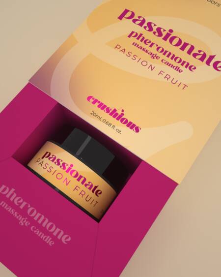 VELA DE MASSAGEM PASSIONATE COM FEROMONAS E AROMA A MARACUJÁ 20ML CRUSHIOUS