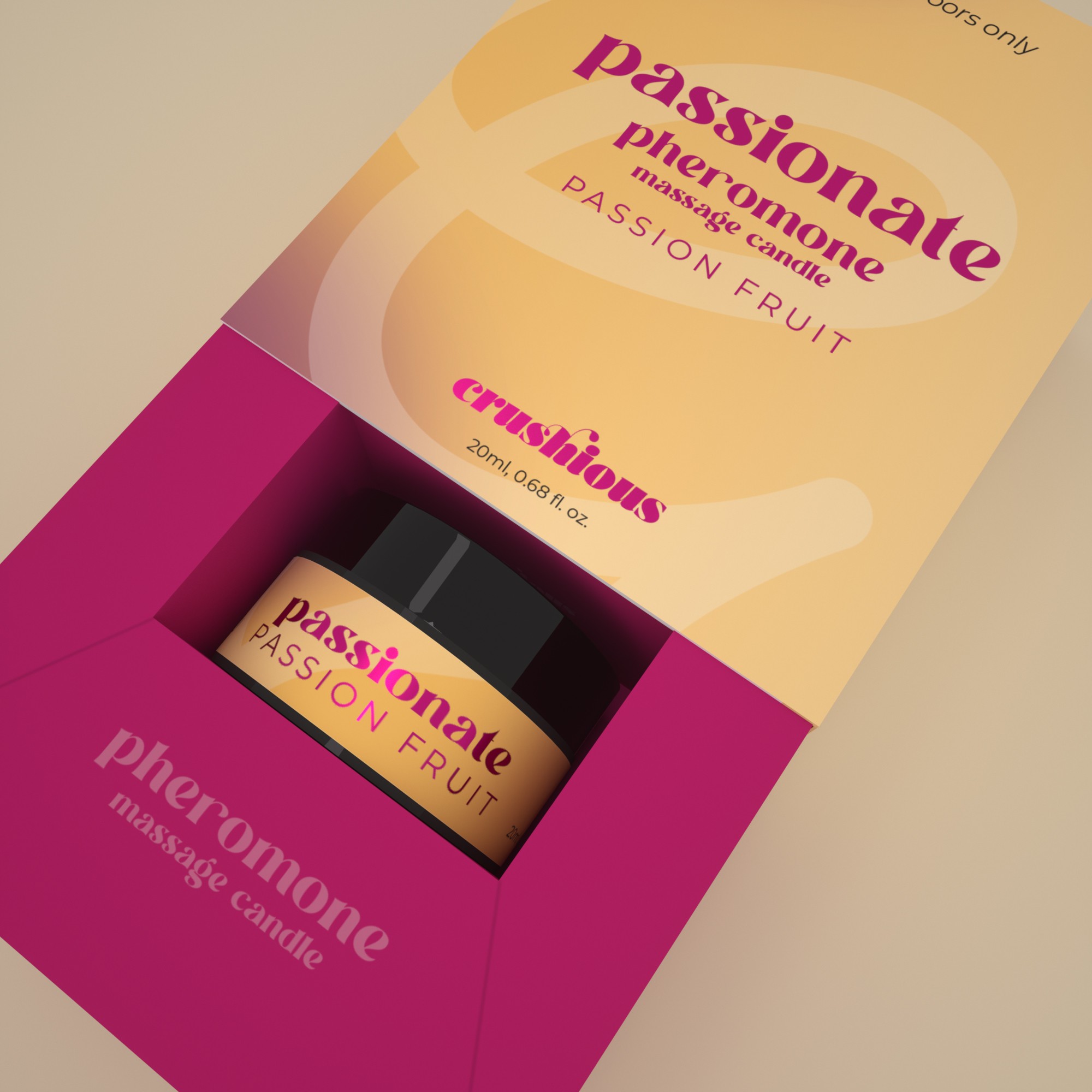 VELA DE MASSAGEM PASSIONATE COM FEROMONAS E AROMA A MARACUJÁ 20ML CRUSHIOUS