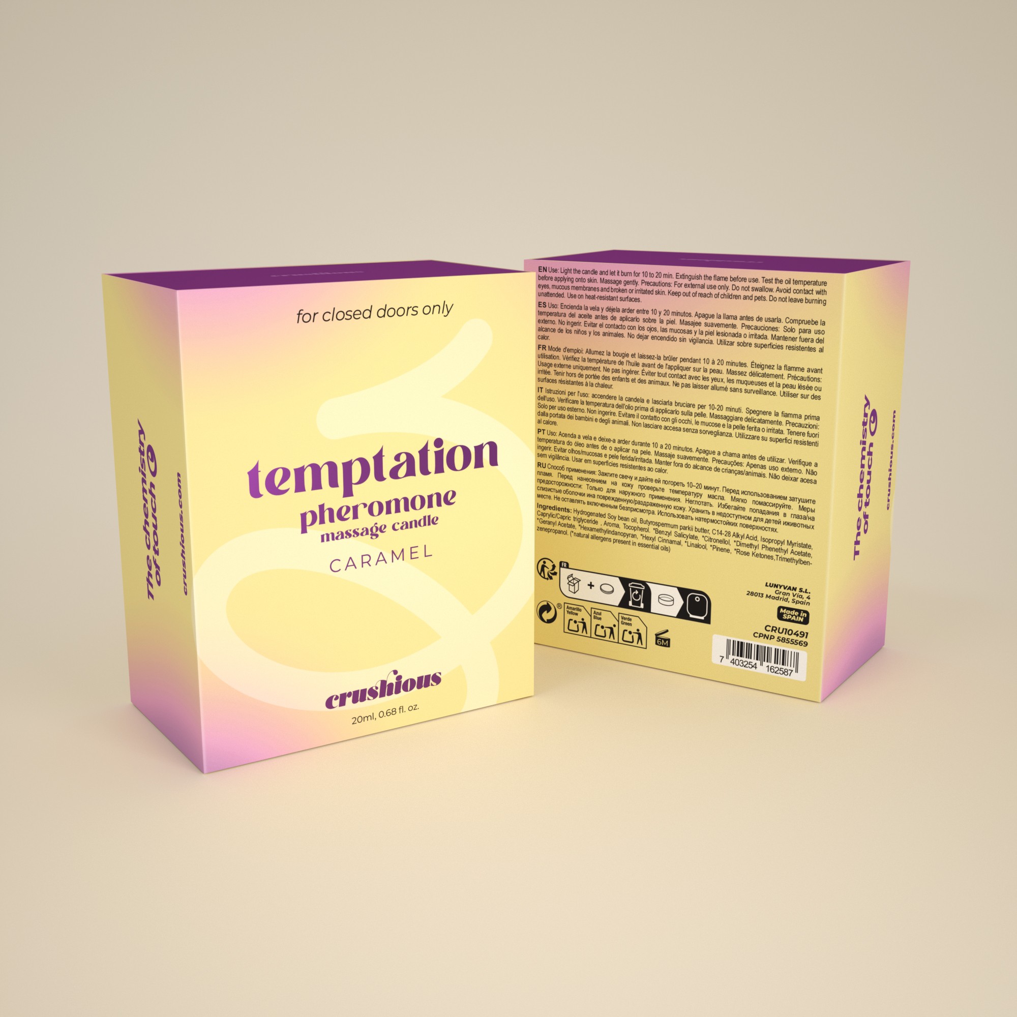 VELA DE MASSAGEM TEMPTATION COM FEROMONAS E AROMA DE CARAMELO 20ML CRUSHIOUS - Image 3