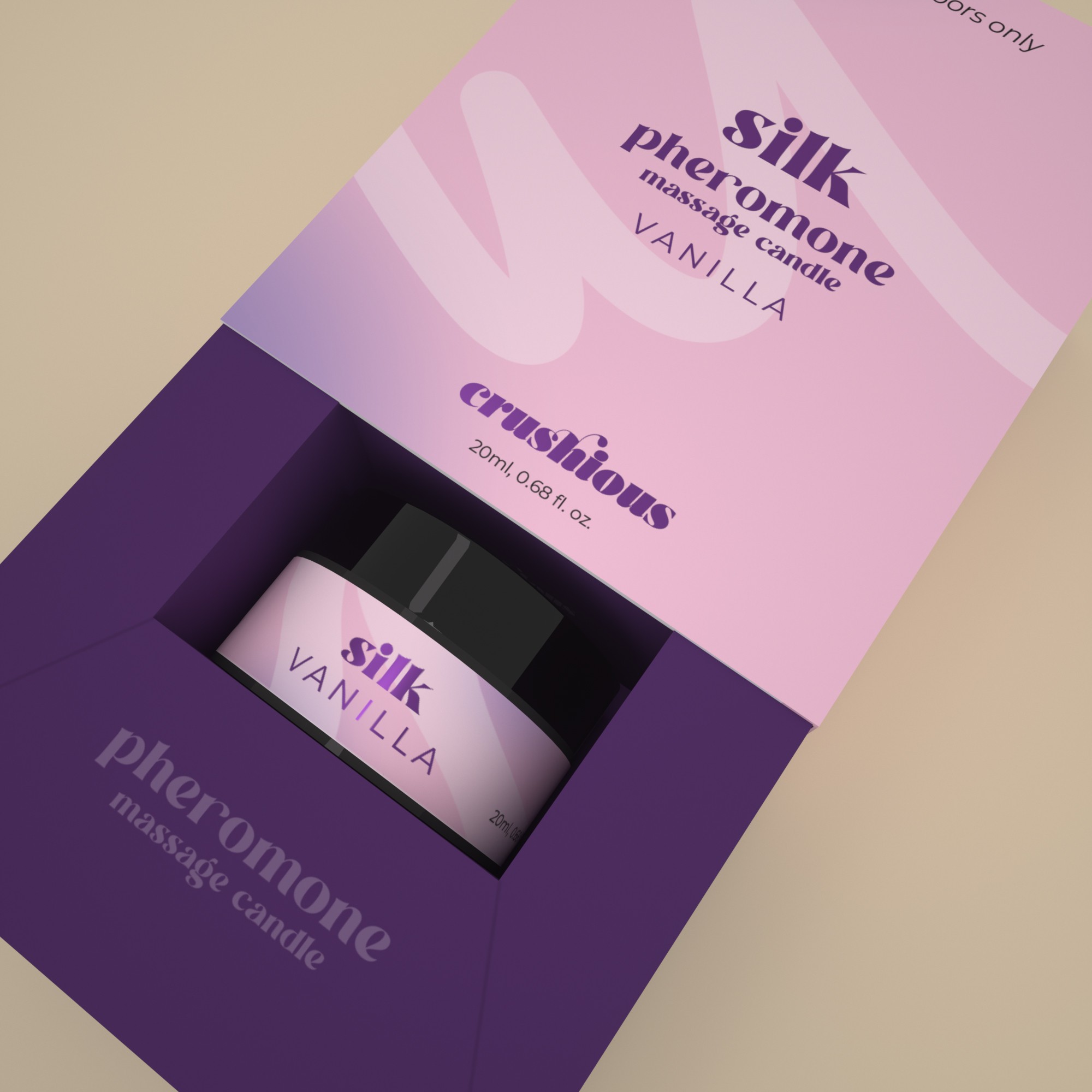 VELA DE MASSAGEM SILK COM FEROMONAS E AROMA A BAUNILHA 20ML CRUSHIOUS